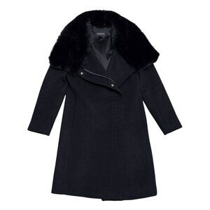 CLUB MONACO Faux Fur WOOL Luxury Designer Winter Business Pea Coat Womens XS